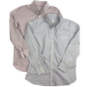 2 Gap Kids Boys Button Down Shirts Twin Bundle Plaid Check XL 12 Red Blue Preppy